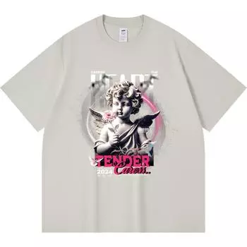 230GSM 100% Cotton T-Shirt Tender Caress Print Tees Funny Harajuku Style Combed Cotton Tshirt XS абрикосовый