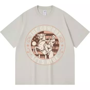 230GSM 100% Cotton T-Shirt The Cowboy Lets Ride Print Tees Funny Harajuku Style Combed Cotton Tshirt XS абрикосовый