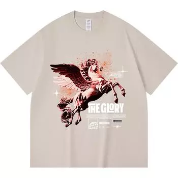 230GSM 100% Cotton T-Shirt The Glory Print Tees Funny Harajuku Style Combed Cotton Tshirt XS абрикосовый