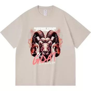 230GSM 100% Cotton T-Shirt The Goat Print Tees Funny Harajuku Style Combed Cotton Tshirt XS абрикосовый