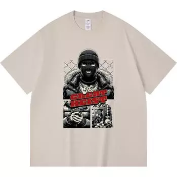 230GSM 100% Cotton T-Shirt The Great Heist Print Tees Funny Harajuku Style Combed Cotton Tshirt XS абрикосовый