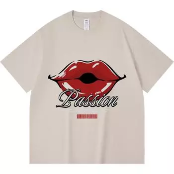 230GSM 100% Cotton T-Shirt The Kiss Of Passion Print Tees Funny Harajuku Style Combed Cotton Tshirt XS абрикосовый