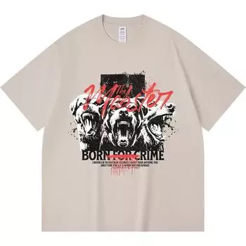 230GSM 100% Cotton T-Shirt The Mobster Print Tees Funny Harajuku Style Combed Cotton Tshirt XS абрикосовый