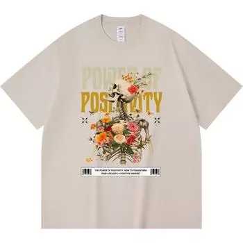 230GSM 100% Cotton T-Shirt The Power of Positivity Print Tees Funny Harajuku Style Combed Cotton Tshirt XS абрикосовый