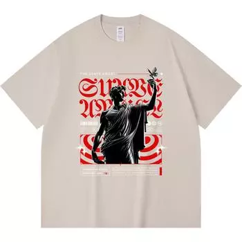 230GSM 100% Cotton T-Shirt The Suave Angel Print Tees Funny Harajuku Style Combed Cotton Tshirt XS абрикосовый