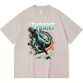 230GSM 100% Cotton T-Shirt The Tyrant Print Tees Funny Harajuku Style Combed Cotton Tshirt XS абрикосовый