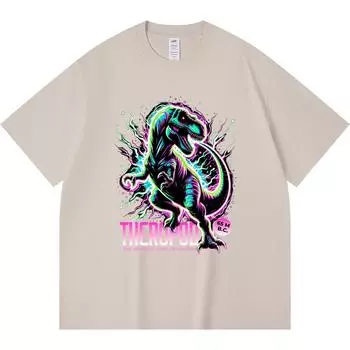 230GSM 100% Cotton T-Shirt Theropod Print Tees Funny Harajuku Style Combed Cotton Tshirt XS абрикосовый