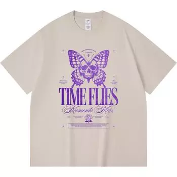 230GSM 100% Cotton T-Shirt Time Flies – Memento Mori Streetwear Design Print Tees Funny Harajuku Style Combed Cotton Tshirt XS абрикосовый