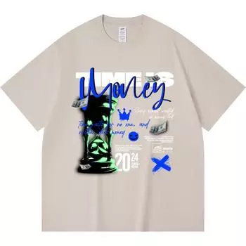 230GSM 100% Cotton T-Shirt Time Is Money Print Tees Funny Harajuku Style Combed Cotton Tshirt XS абрикосовый