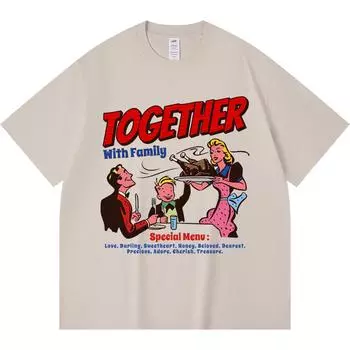 230GSM 100% Cotton T-Shirt Together with Family Print Tees Funny Harajuku Style Combed Cotton Tshirt XS абрикосовый