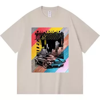230GSM 100% Cotton T-Shirt Tokyo Midnight Drift Print Tees Funny Harajuku Style Combed Cotton Tshirt XS абрикосовый
