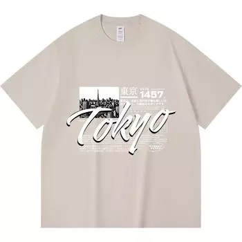 230GSM 100% Cotton T-Shirt Tokyo Print Tees Funny Harajuku Style Combed Cotton Tshirt XS абрикосовый