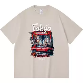 230GSM 100% Cotton T-Shirt Tokyo Street Culture Print Tees Funny Harajuku Style Combed Cotton Tshirt XS абрикосовый