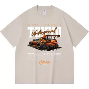 230GSM 100% Cotton T-Shirt Tokyo Underground Drift Print Tees Funny Harajuku Style Combed Cotton Tshirt XS абрикосовый