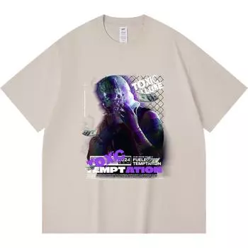 230GSM 100% Cotton T-Shirt Toxic Temptation Print Tees Funny Harajuku Style Combed Cotton Tshirt XS абрикосовый