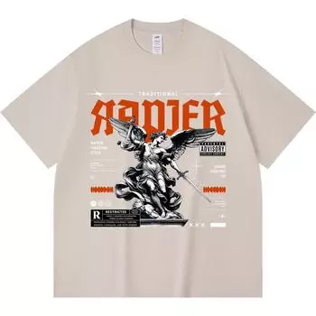 230GSM 100% Cotton T-Shirt Traditional Rapier Print Tees Funny Harajuku Style Combed Cotton Tshirt XS абрикосовый