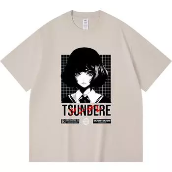 230GSM 100% Cotton T-Shirt Tsundere Anime Character Print Tees Funny Harajuku Style Combed Cotton Tshirt XS абрикосовый