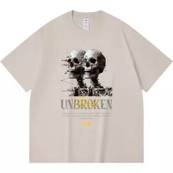 230GSM 100% Cotton T-Shirt Unbroken Glitch Print Tees Funny Harajuku Style Combed Cotton Tshirt XS абрикосовый