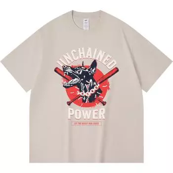 230GSM 100% Cotton T-Shirt Unchained Power Print Tees Funny Harajuku Style Combed Cotton Tshirt XS абрикосовый