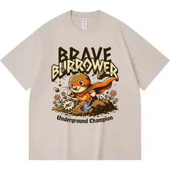 230GSM 100% Cotton T-Shirt Underground Champion Print Tees Funny Harajuku Style Combed Cotton Tshirt XS абрикосовый