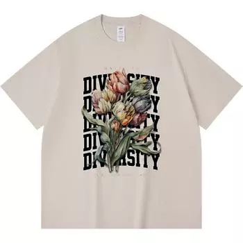 230GSM 100% Cotton T-Shirt Unity in Diversity Print Tees Funny Harajuku Style Combed Cotton Tshirt XS абрикосовый