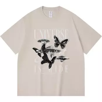 230GSM 100% Cotton T-Shirt Universe is Wide Print Tees Funny Harajuku Style Combed Cotton Tshirt XS абрикосовый