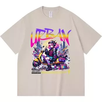 230GSM 100% Cotton T-Shirt Urban Girl Cyberpunk Future Streetwear And Music Print Tees Funny Harajuku Style Combed Cotton Tshirt XS абрикосовый