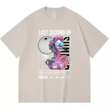 230GSM 100% Cotton T-Shirt Urban Streetwear Statue Print Tees Funny Harajuku Style Combed Cotton Tshirt XS абрикосовый