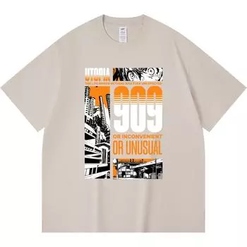 230GSM 100% Cotton T-Shirt Utopia 909 Anime Streetwear Print Tees Funny Harajuku Style Combed Cotton Tshirt XS абрикосовый