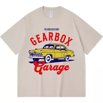 230GSM 100% Cotton T-Shirt Vintage Auto Shop Store Promotion Print Tees Funny Harajuku Style Combed Cotton Tshirt XS абрикосовый