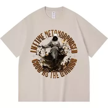 230GSM 100% Cotton T-Shirt Vintage Sculpture Print Tees Funny Harajuku Style Combed Cotton Tshirt XS абрикосовый