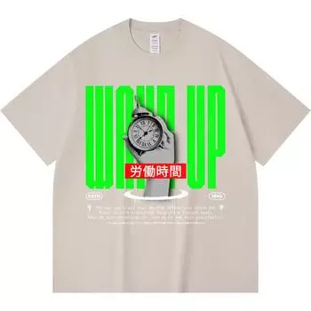 230GSM 100% Cotton T-Shirt Wake Up Print Tees Funny Harajuku Style Combed Cotton Tshirt XS абрикосовый