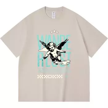 230GSM 100% Cotton T-Shirt Wanderlust Print Tees Funny Harajuku Style Combed Cotton Tshirt XS абрикосовый