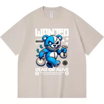230GSM 100% Cotton T-Shirt Wanted dead or alive Print Tees Funny Harajuku Style Combed Cotton Tshirt XS абрикосовый