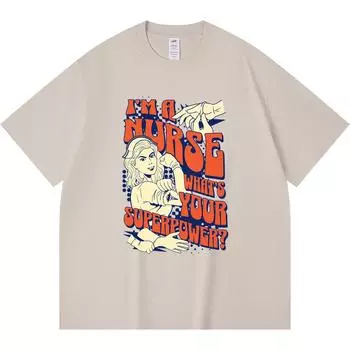 230GSM 100% Cotton T-Shirt Whats Your Superpwer Print Tees Funny Harajuku Style Combed Cotton Tshirt XS абрикосовый