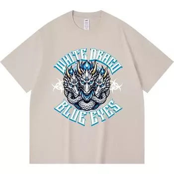 230GSM 100% Cotton T-Shirt WHITE DRAGO BLUE EYES Print Tees Funny Harajuku Style Combed Cotton Tshirt XS абрикосовый