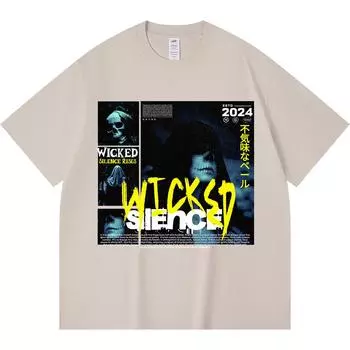 230GSM 100% Cotton T-Shirt Wicked Silence Print Tees Funny Harajuku Style Combed Cotton Tshirt XS абрикосовый
