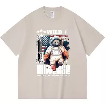 230GSM 100% Cotton T-Shirt Wild Universe Print Tees Funny Harajuku Style Combed Cotton Tshirt XS абрикосовый