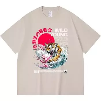 230GSM 100% Cotton T-Shirt Wild & Young Print Tees Funny Harajuku Style Combed Cotton Tshirt XS абрикосовый