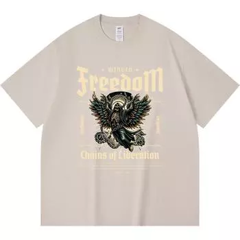230GSM 100% Cotton T-Shirt Winged Freedom Print Tees Funny Harajuku Style Combed Cotton Tshirt XS абрикосовый