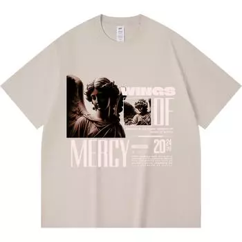 230GSM 100% Cotton T-Shirt Wings Of Mercy Print Tees Funny Harajuku Style Combed Cotton Tshirt XS абрикосовый