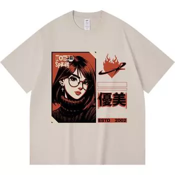 230GSM 100% Cotton T-Shirt Woman Spirit Print Tees Funny Harajuku Style Combed Cotton Tshirt XS абрикосовый