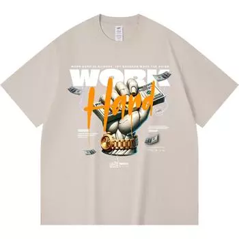 230GSM 100% Cotton T-Shirt Work Hard Print Tees Funny Harajuku Style Combed Cotton Tshirt XS абрикосовый