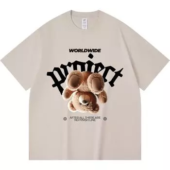 230GSM 100% Cotton T-Shirt Worldwide Project Print Tees Funny Harajuku Style Combed Cotton Tshirt XS абрикосовый