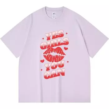 230GSM 100% Cotton T-Shirt Yes Girls You Can Print Tees Funny Harajuku Style Combed Cotton Tshirt XS абрикосовый