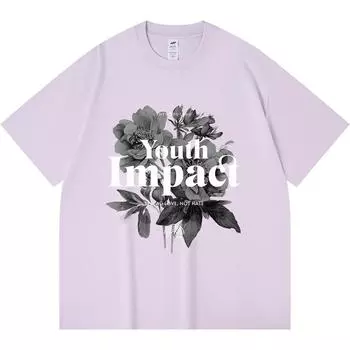 230GSM 100% Cotton T-Shirt Youth Impact Flowers Streetwear Print Tees Funny Harajuku Style Combed Cotton Tshirt XS абрикосовый