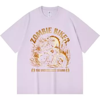 230GSM 100% Cotton T-Shirt Zombie Biker Print Tees Funny Harajuku Style Combed Cotton Tshirt XS абрикосовый