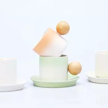 230ML Creative Handmade Ceramic Coffee Cup With Wooden Handle Mug Cups Mugs Drinkware Kitchen Dining Bar Home ONLY CUP