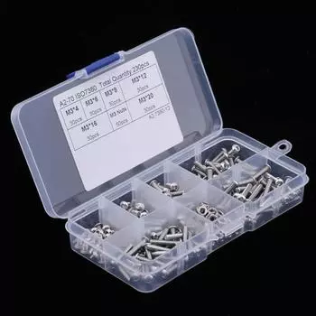 230 шт. M3 нержавеющая сталь полукруглая головка шестигранный винт гайки набор ассортимент