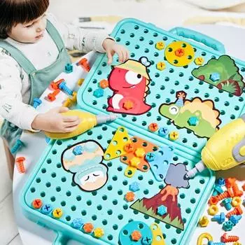 233 шт./компл. детский игрушечный ящик для инструментов с электрической дрелью, имитация винтов, поворотный верстак, обучающая головоломка, строительство, портативный игрушечный ящик для инструментов для мальчиков жёлтый